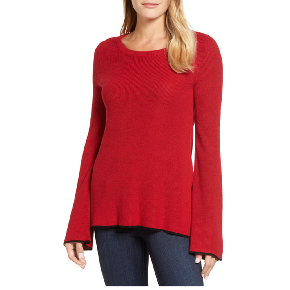 Vince Camuto Women's Long Sleeve Sweater Tipped Bell Red Size XL 6203
